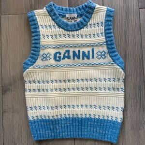 Ganni Blue and White Knit Sweater Vest